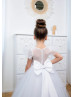 White Satin Tulle Flower Girl Dress With Removable Lace Train